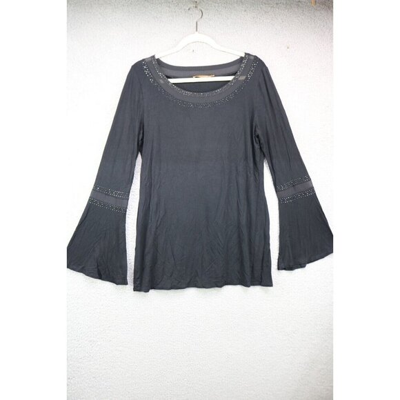 Belldini Black Long Bell Sleeves Studded Mesh Top-Large-Goth-Boho - Picture 1 of 11